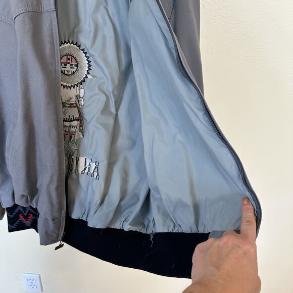 Vintage Mens Grey Arizona Bomber Jacket Canvas Embroidered Kachina XL - Picture 10 of 11